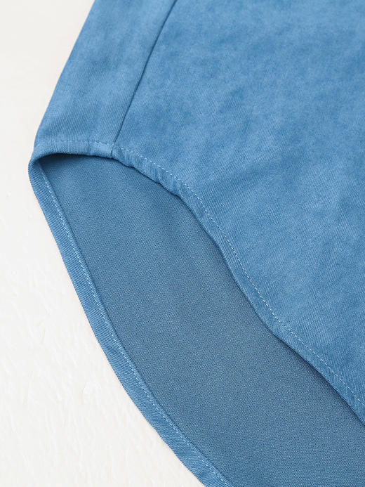 复古蓝色立领衬衫女秋季新款韩版宽松显瘦单排扣刺绣前短后长上衣 商品图4