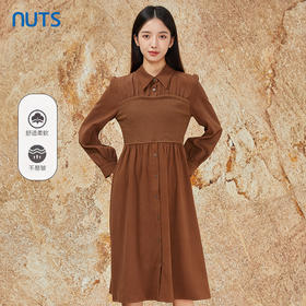 NUTS商场同款秋冬款棕色设计感拼接长袖衬衫连衣裙女341101090A
