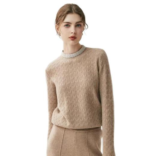 「高货qj」全新升级【铂金会员477/天猫639/差价162】(02333)洛诗琳气质镶钻珍珠领羊绒衫2025秋冬圆领减龄提花毛衣 商品图4