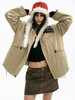 TR她热 城野漫游 卡其色可拆卸毛领复古棉服保暖派克大衣外套 商品缩略图2