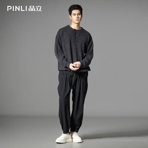PINLI品立2025秋季新款肌理感针织套头卫衣复古潮男宽松休闲上衣B253109046 商品图1