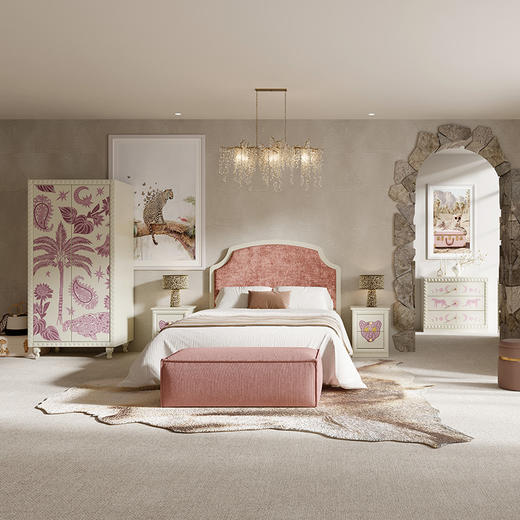 喜梦宝粉红豹双门衣柜松木实木多层免漆饰面环保耐用 商品图2