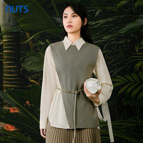 NUTS春秋季新款设计感小众收腰显瘦针织拼接衬衫女411011079