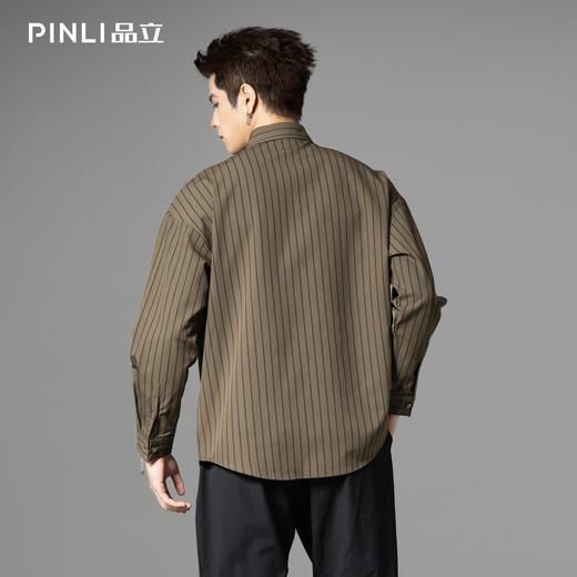 PINLI品立春季新款复古条纹捏褶衬衫潮牌休闲宽松长袖男衬衣B253113024 商品图2