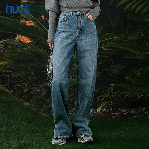 NUTS春秋季新款复古高腰直筒显瘦百搭长款牛仔裤女412113375 商品图3