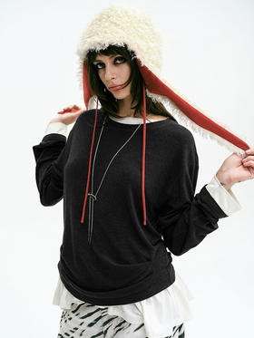 TR她热 落日巡航 红色毛毛拼接系带设计感两面保暖飞行员帽