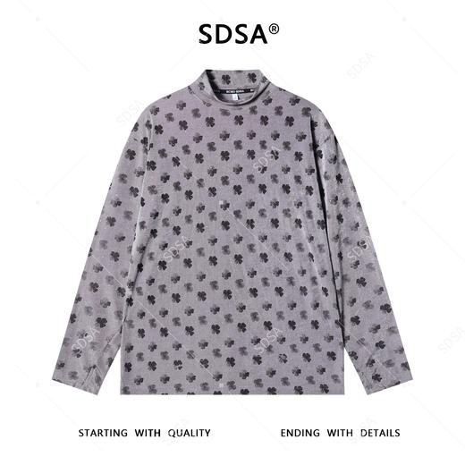 T4886SDSA秋冬新款痞帅男装韩版潮牌撞色满印四叶草半高领长袖T恤百搭 商品图1