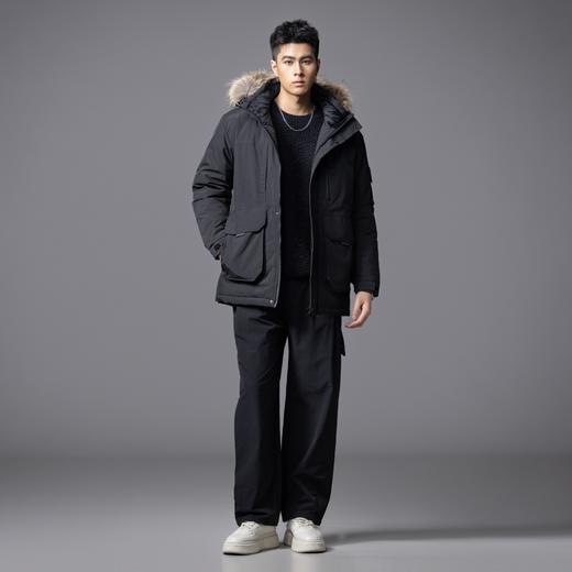 PINLI品立2025冬季新款潮牌户外连帽羽绒服可拆毛领中长款男外套GD253108102 商品图4