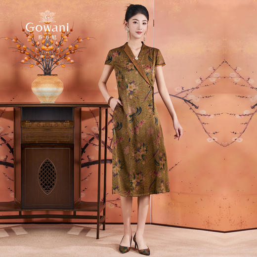 【東兰梨花图】【香云纱】乔万尼中式大气端庄收腰真丝连衣裙ED2E540 商品图3