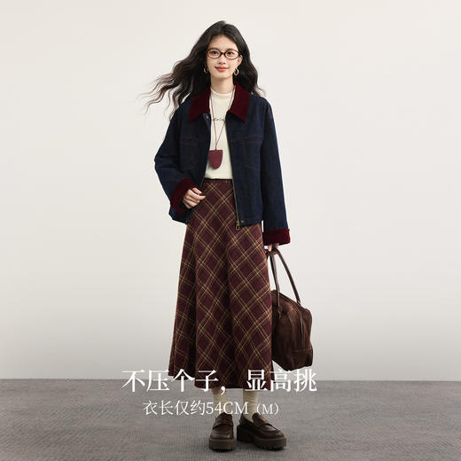 【年货节】熙世界复古港风白鸭绒牛仔羽绒服女2025秋冬新款撞色翻领保暖外套 商品图2