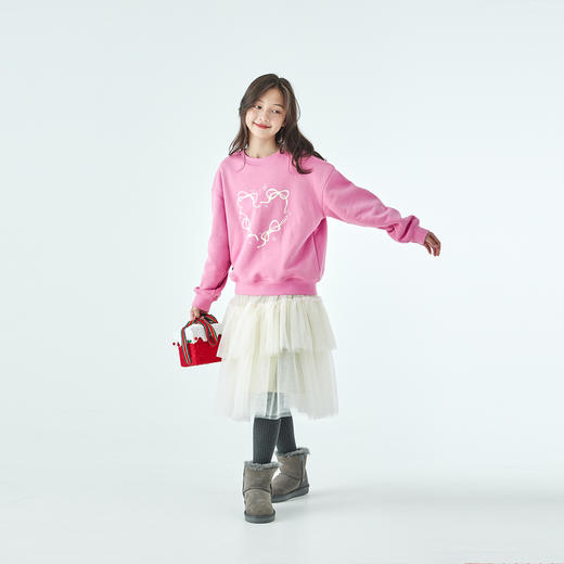 棵初25年冬季新款亲子中大女童爱心蝴蝶印花卫衣抗静电保暖上衣 商品图3