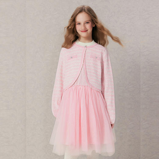 笛莎Deesha 童装女童连衣裙2025冬新款小香风羊毛拼接网纱裙 商品图0