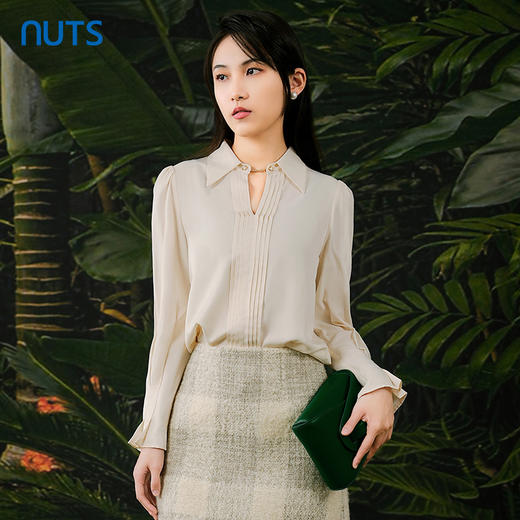 NUTS春秋季新款时尚简约气质通勤宽松显瘦长袖衬衫女411011082 商品图0