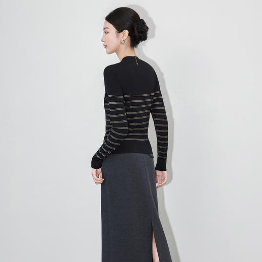 「高货wl」全新升级【铂金会员220/天猫299/差价79】(52529)洛诗琳气质小香风针织衫2025秋冬金线曲珠条纹开衫外套女 商品图3