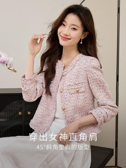 【年货节】熙世界法式小香风外套女小个子短款2025春秋款高级感粗花呢上衣 商品图1