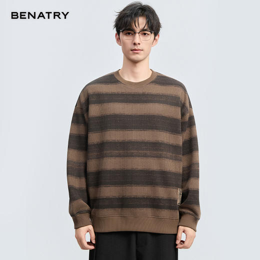 贝纳川冬季新品条纹内里加绒圆领卫衣ECT424002724 商品图0