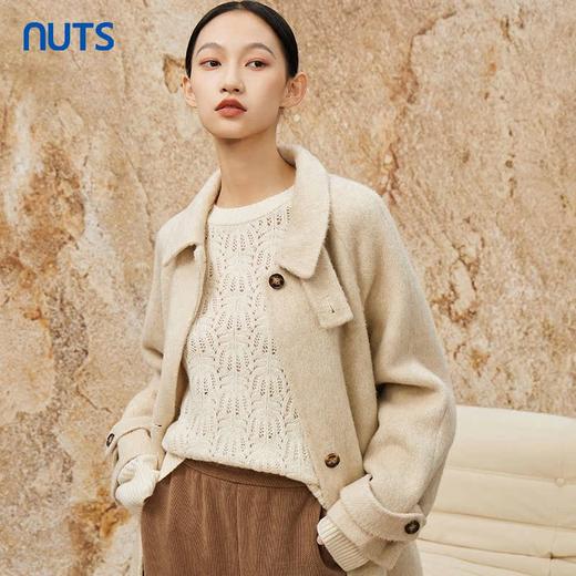 NUTS商场同款秋冬高级感气质翻领简约双面毛呢大衣外套女343152036 商品图2