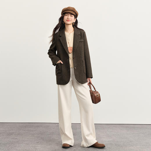 【10/15新品】熙世界格雷老钱风毛呢西装外套女秋冬2025年新款休闲通勤羊毛大衣 商品图3