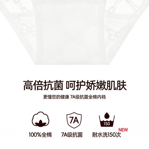 3条98元好奇蜜斯性感纯欲蕾丝三角内裤女棉7A抗菌裆透气舒适低腰   穆恩、弗琳、泰德内裤 商品图2