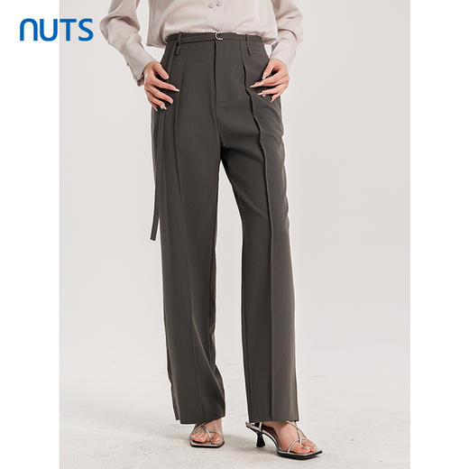 NUTS商场同款春秋季纯色时尚通勤高腰直筒显瘦休闲长裤女413072322 商品图2