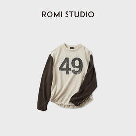 ROMI STUDIO“美式复古”全棉磨毛做旧撞色字母印花卫衣 RWCASY5974