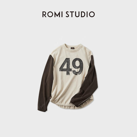 ROMI STUDIO“美式复古”全棉磨毛做旧撞色字母印花卫衣 RWCASY5974 商品图0