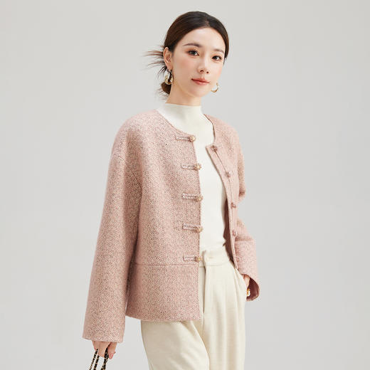 SM 2759羊毛小香风时尚短款宽松圆领中式盘扣毛呢外套 商品图3