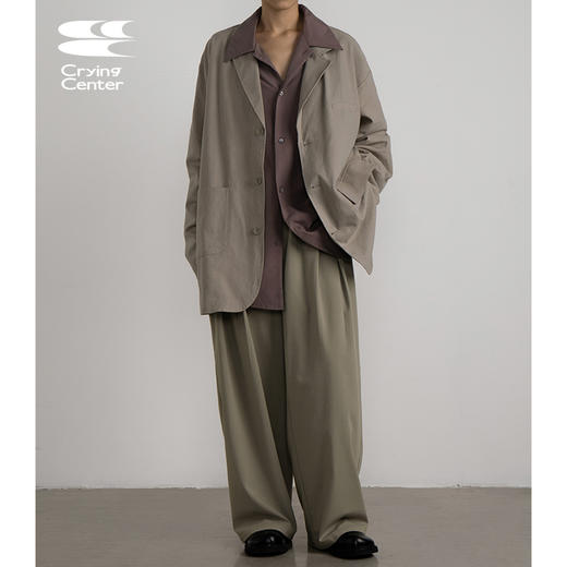 CryingCenter 香根草灰绿日系雾棉感不对称口袋宽松西装 哭喊中心 商品图0