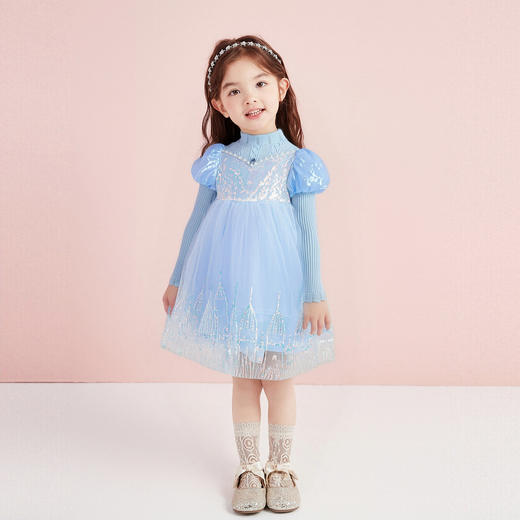笛莎Deesha 童装女童连衣裙2025冬新款网纱拼毛织公主裙 商品图2