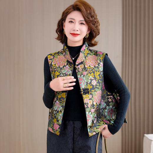 KQL 422H2888新中式国风提花织锦马甲复古中式背心上衣 商品图1