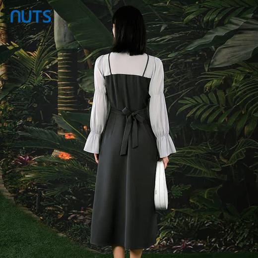 NUTS春秋季新款气质拼接高腰通勤A字中长款连衣裙女412101126 商品图4