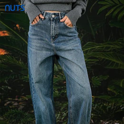 NUTS春秋季新款复古高腰直筒显瘦百搭长款牛仔裤女412113375 商品图1