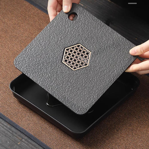 「中式仿乌金瓷石茶盘」茶具小型四方茶台储水排水式干泡台家用茶盘餐饮用具 商品图2
