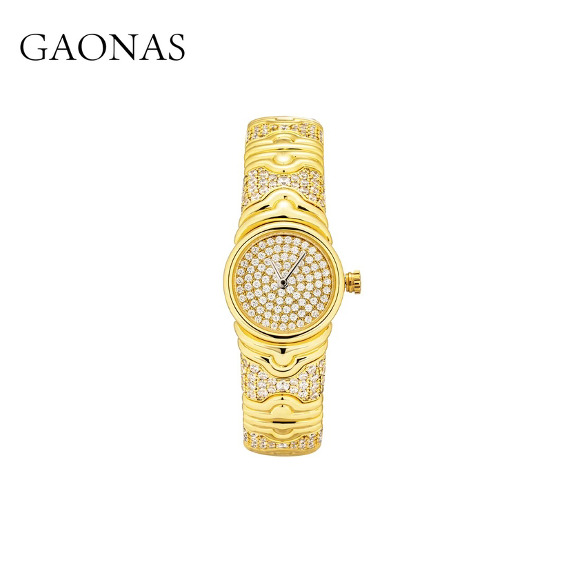 GAONAS日月同辉金色艺术时尚贵气奢华金色手表11609SGO