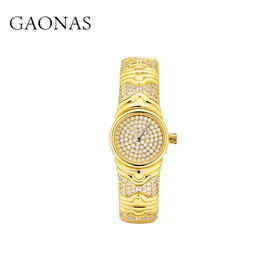 GAONAS日月同辉金色艺术时尚贵气奢华金色手表11609SGO