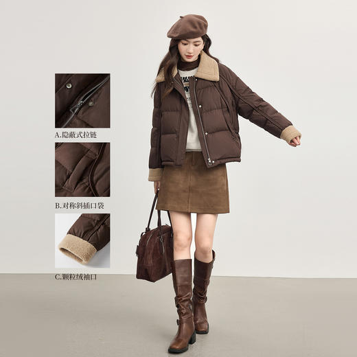 【10/15新品】熙世界巴恩风90%白鸭绒羽绒服女冬小个子新款保暖毛绒翻领短外套 商品图2