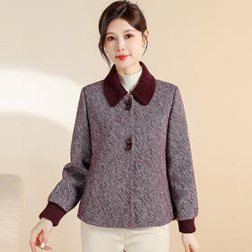 QYM CS25D78-Y时尚气质外套休闲翻领短款厚款上衣