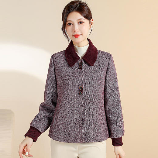 QYM CS25D78-Y时尚气质外套休闲翻领短款厚款上衣 商品图0