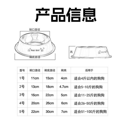宠物不锈钢碗 猫碗狗盆 多尺寸 喂食饮水食具日用品批发 商品图1