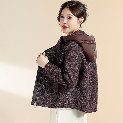 QYM CS25D76-Y时尚连帽毛呢外套呢子休闲上衣 商品图2