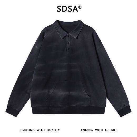 SDSA男士秋冬新款痞帅男装韩版扎染做旧polo领卫衣百搭休闲上衣 商品图1