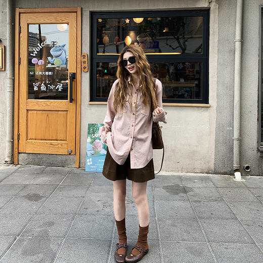 西遇老钱风亚麻衬衫套装女秋季新款通勤高腰宽松短裤两件套SS051331/SS051332 商品图3