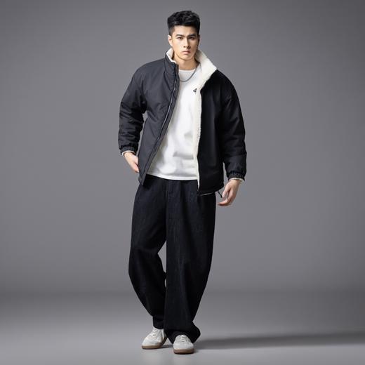 PINLI品立2025秋冬新款双面穿立领棉服外套宽松潮牌加厚休闲棉衣GD253105100 商品图3