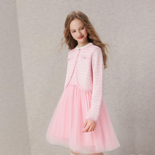 笛莎Deesha 童装女童连衣裙2025冬新款小香风羊毛拼接网纱裙 商品图1