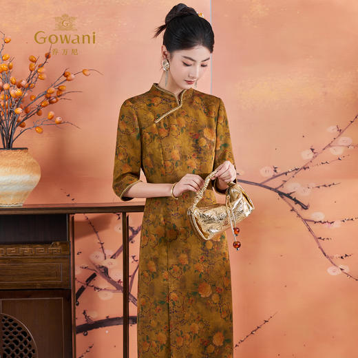 【金色海棠纹】【香云纱】乔万尼2025新品古典旗袍改良新中式真丝连衣裙ED2E469 商品图1