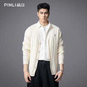 PINLI品立2025秋季新款男士宽松落肩V领开衫提花毛衣针织衫外套潮GD253110127