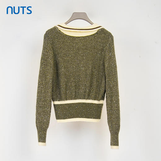 NUTS商场同款秋冬季设计感撞色翻领百搭短款套头针织衫女348052408 商品图3
