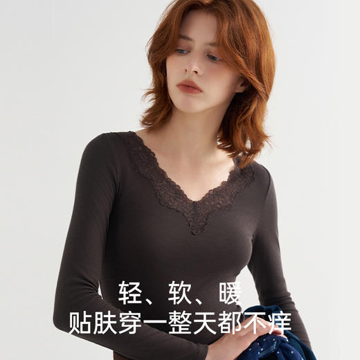 羊毛蕾丝V领打底衫 商品图2