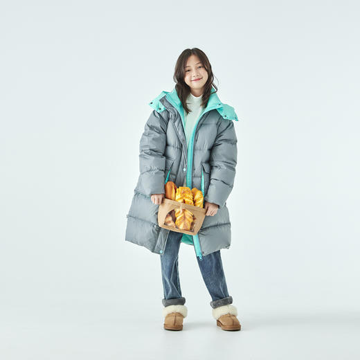 棵初25年冬季新款亲子中大女童拼色长款羽绒服防钻绒基础百搭外套 商品图1