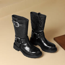 westory2024年秋冬新款厚底增高中筒骑士靴W24DC84401
